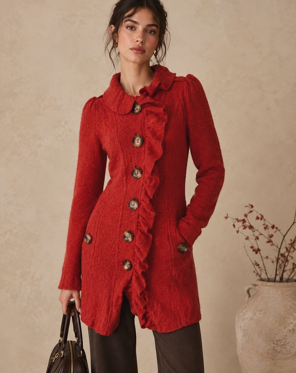 Charlie & Robin Wool Sweater Jacket Anthropologie Orange SZS